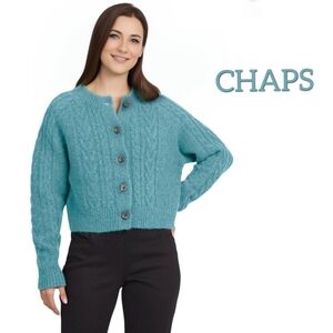 Chaps Teal Blue Cable Knit Cardigan Women’s Medium